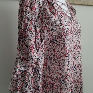 a.n.a Pink Floral Print Lace-Up Blouse